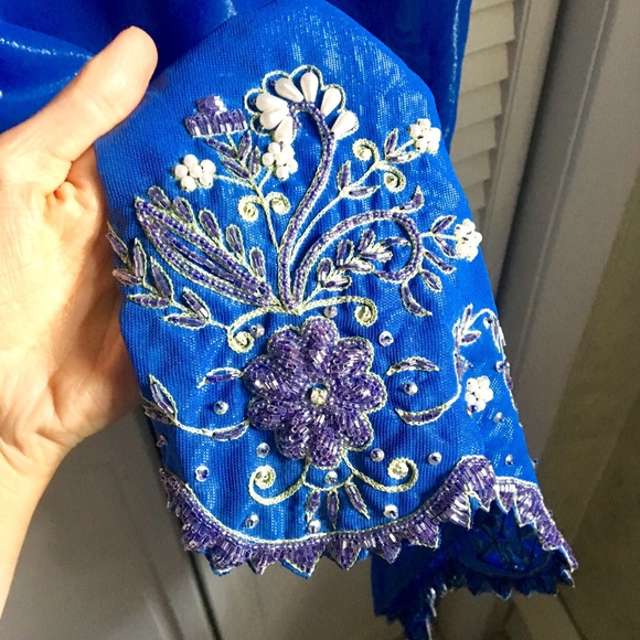 {Kurti} Sequin & Pearl Sapphire Blue Tunic Dress - Picture 7 of 8